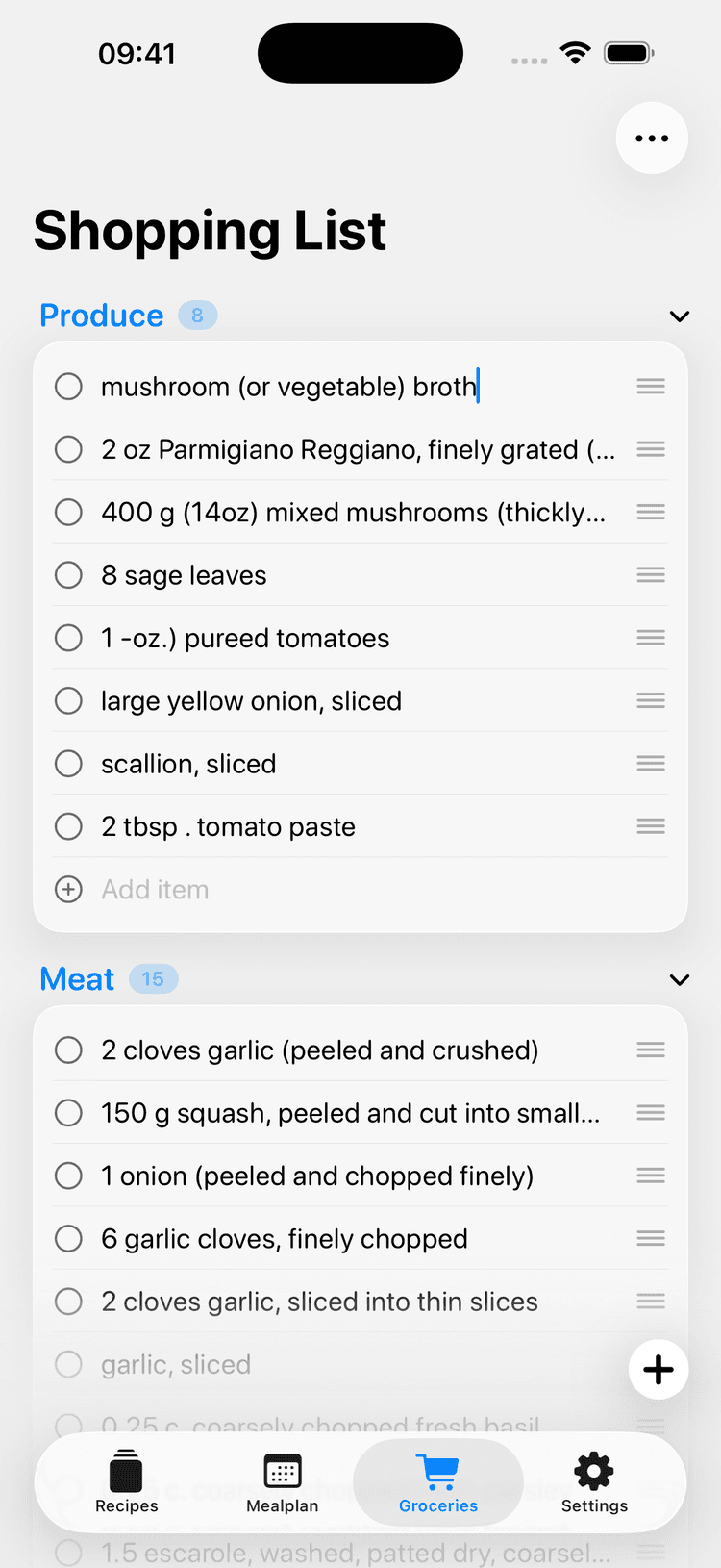 Sporkast groceries screen