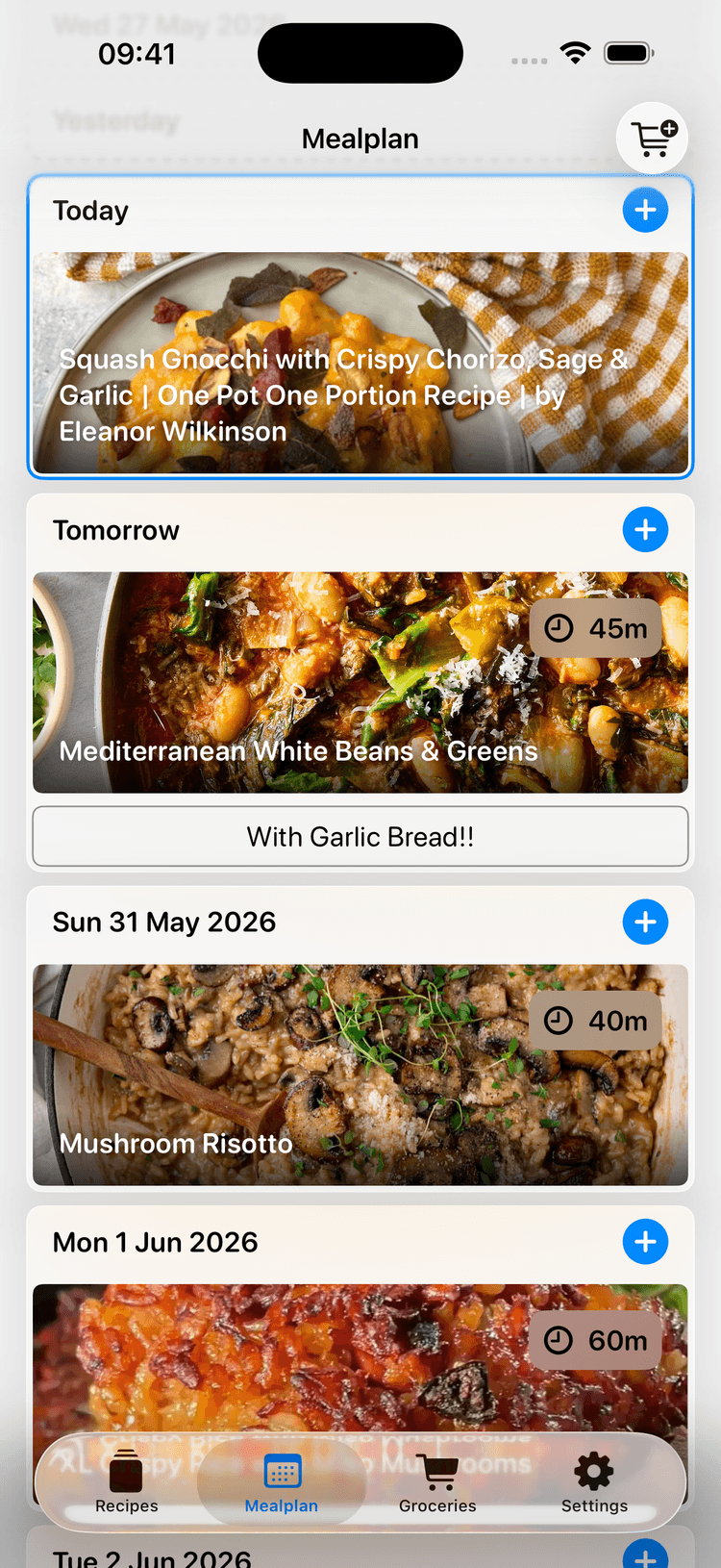 Sporkast meal plan screen